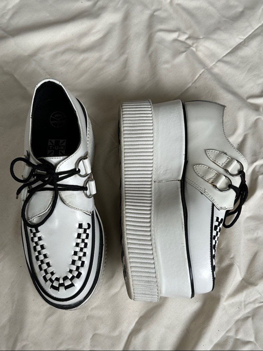 T.U.K White Platform Creepers with Black Accents
